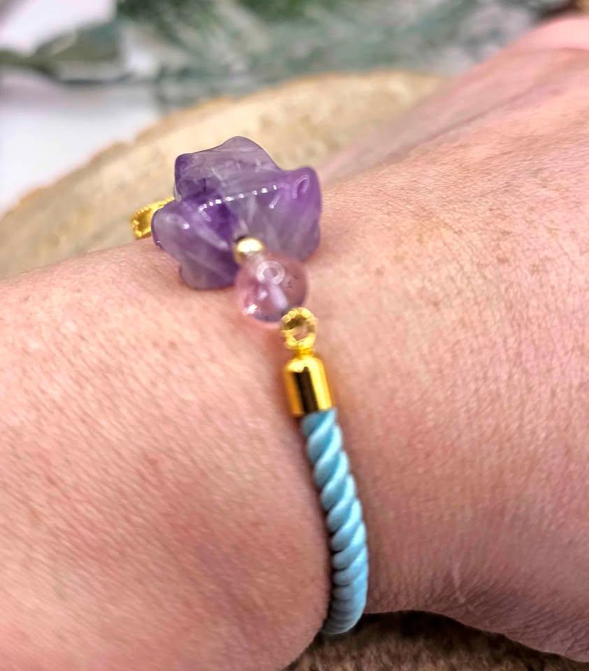 Nature Amethyst Frog Mixed Crystal Beads Bracelet