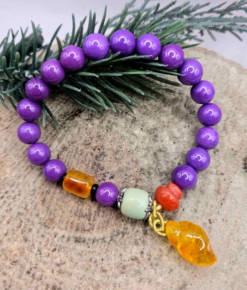 Nature Purple Mica Green Jasper Chakra Bracelet