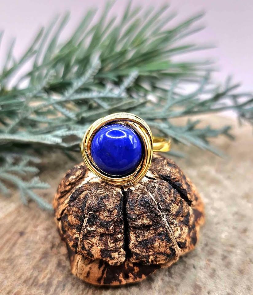 Nature Lapis Lazuli Gold Tone Adjustable Ring