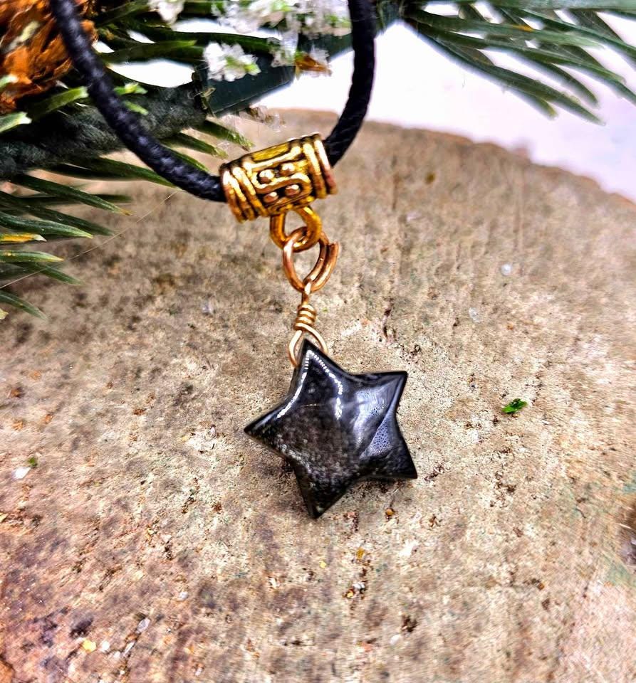 Nature Gold Obsidian Flashy Star Pendant Necklace