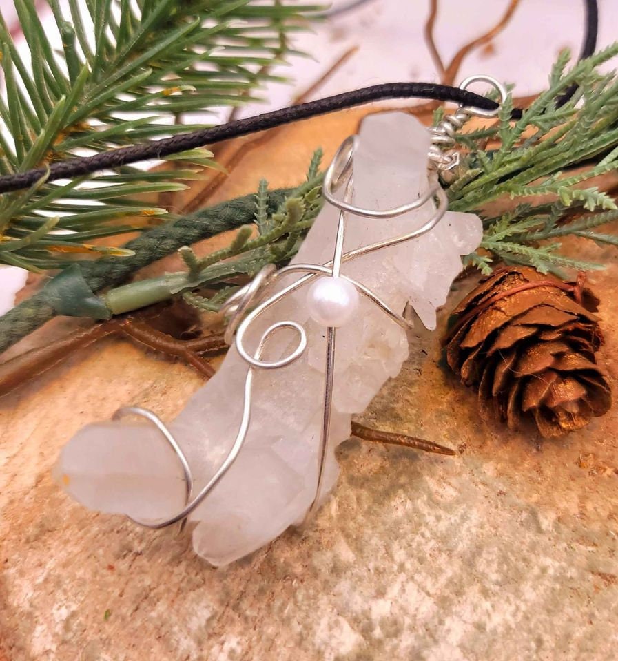 Beautiful Unique Shape Nature Crystal Point Wire Wrapped Pendant Necklace