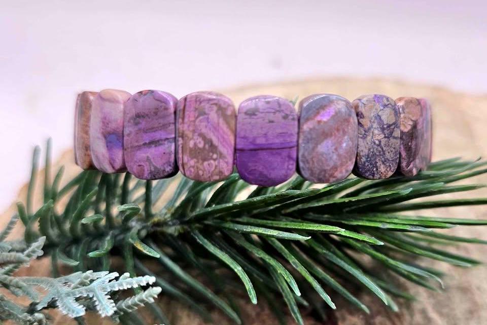 Genuine Nature Sugilite Oblong Tiles Rainbow Beads Bracelet