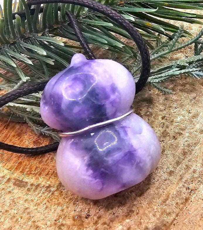 Nature Purple Fluorite Hand Carved Stacking Funny Pumpkin Pendant Necklace