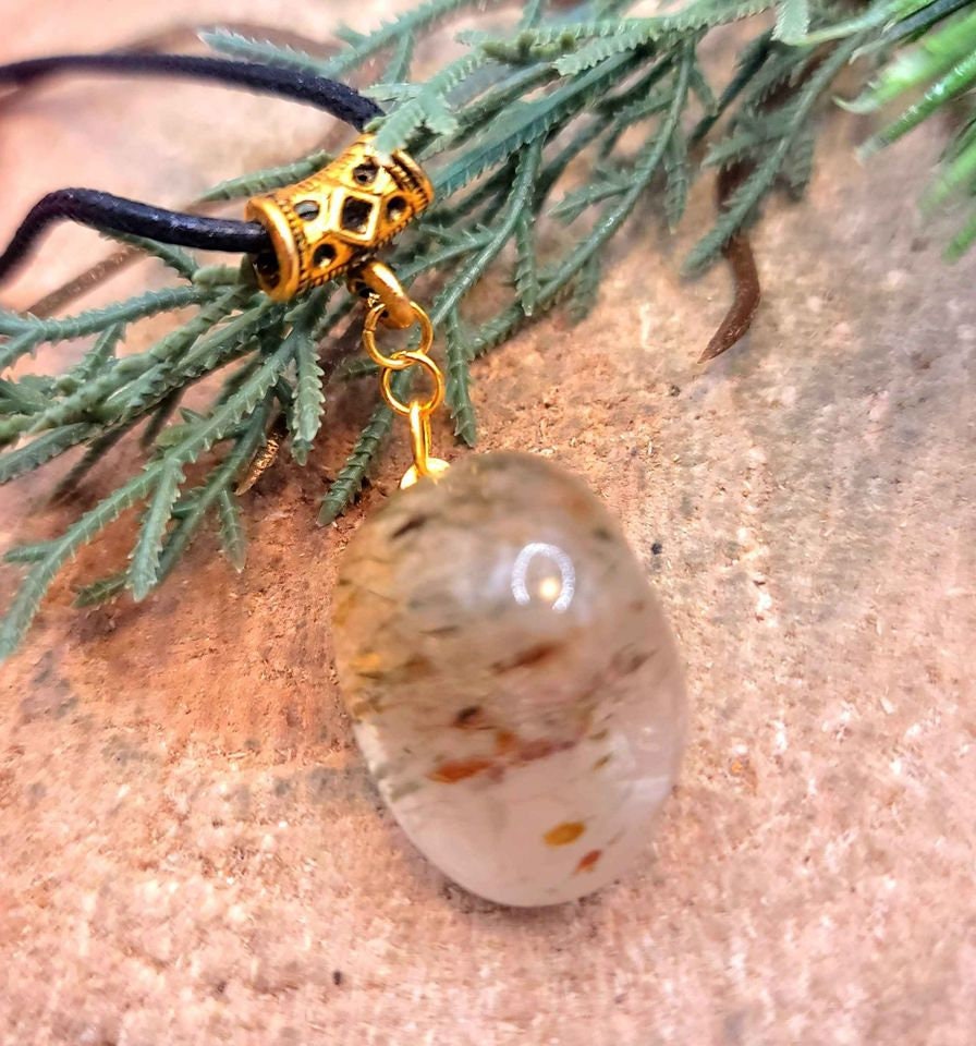 Beautiful Nature Rutilated Big Polished Stone Pendant Necklace