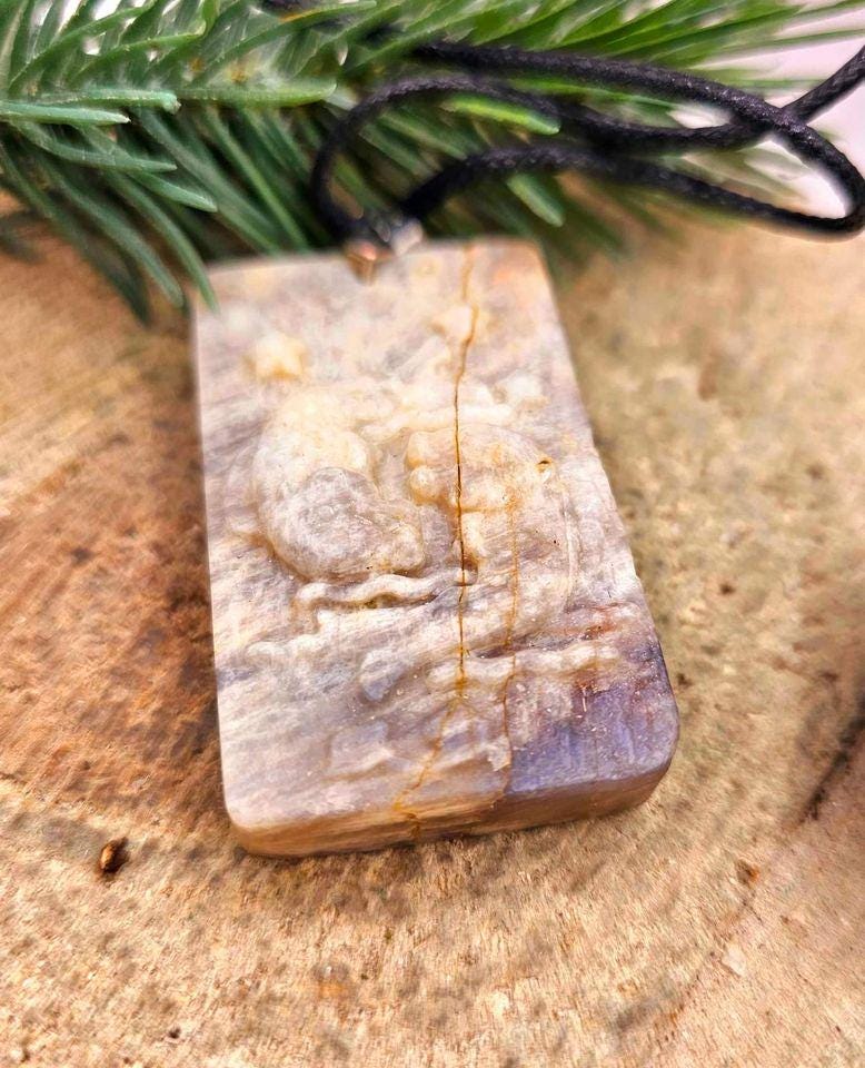 Nature Cream Moonstone Carved Pisces Pendant Necklace