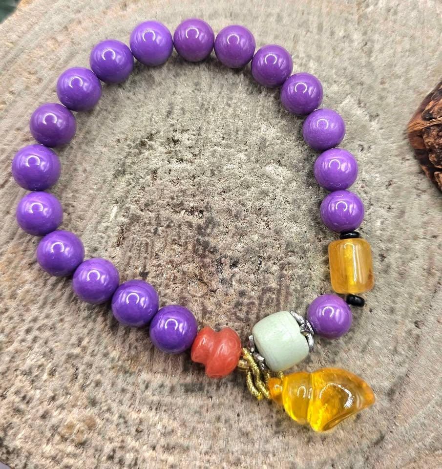 Nature Purple Mica Green Jasper Chakra Bracelet