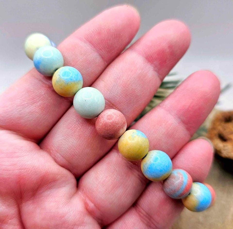 Colorful Nature Alashan Rainbow Stone 10mm Bracelet
