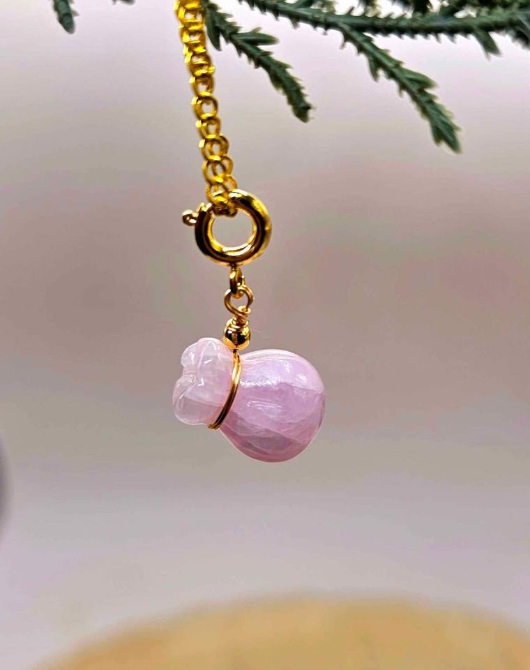 Beautiful Purple Kunzite Carved Blessing Coinbag Pendant Necklace