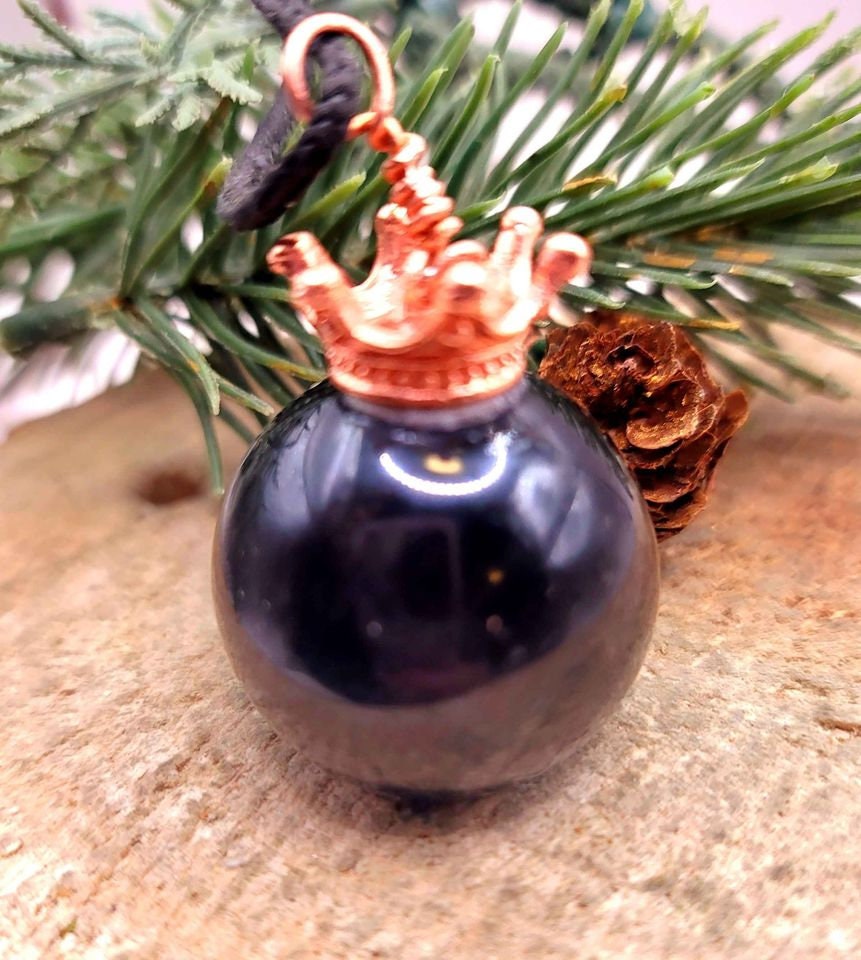 Adorable Nature Black Obsidian Hand Carved Hedge Rose Gold Crown Pendant Necklace