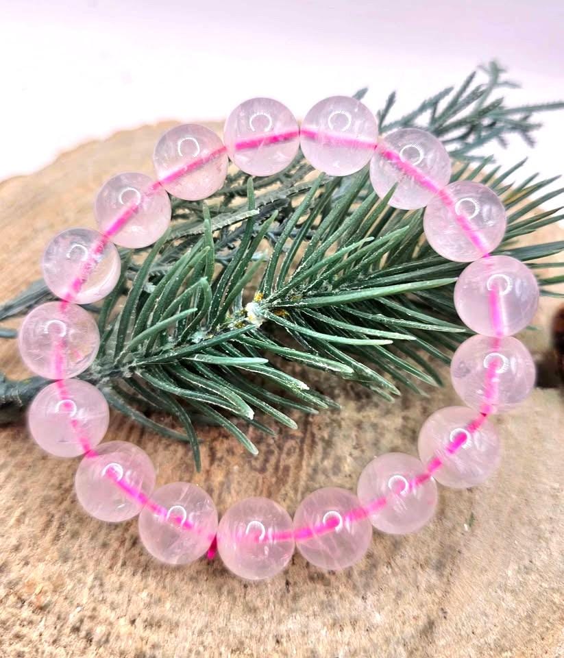 Nature Rose Quartz 12mm Round Beads Bracelet