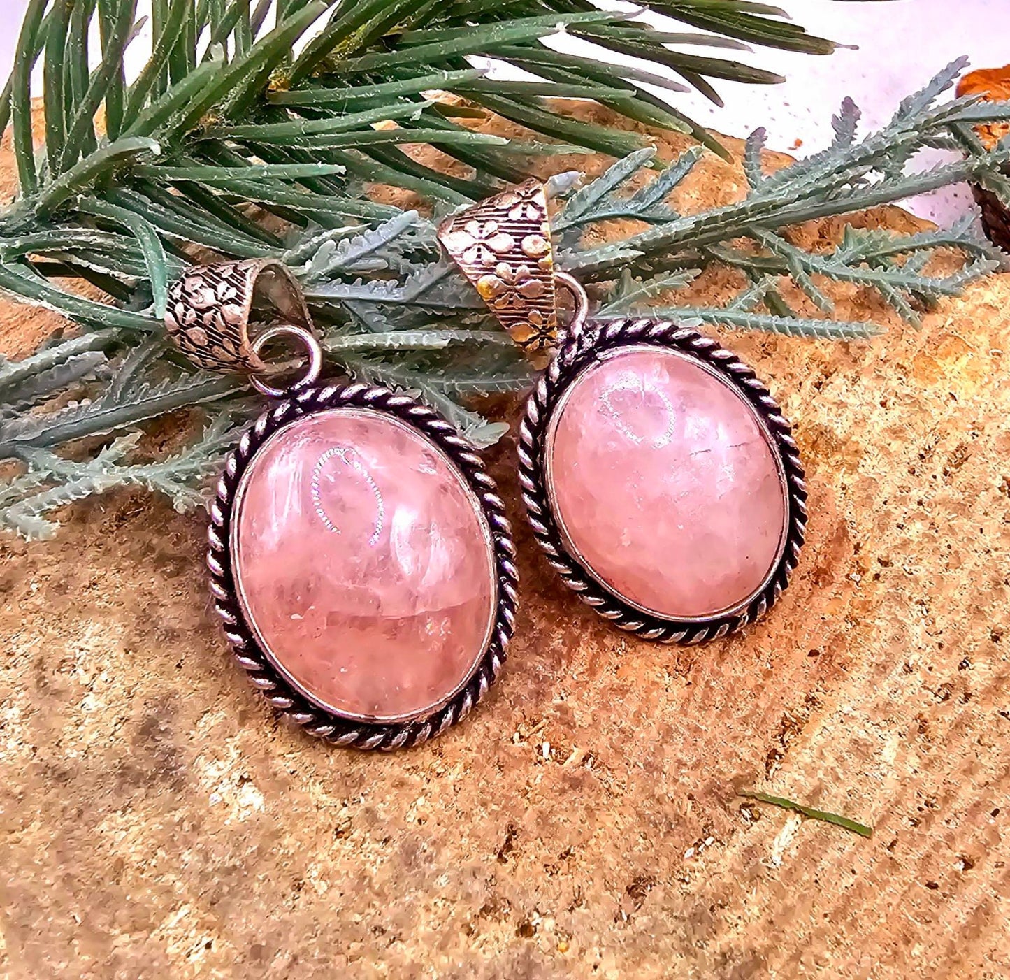 Nature Rose Quartz Sterling Pendant Necklace