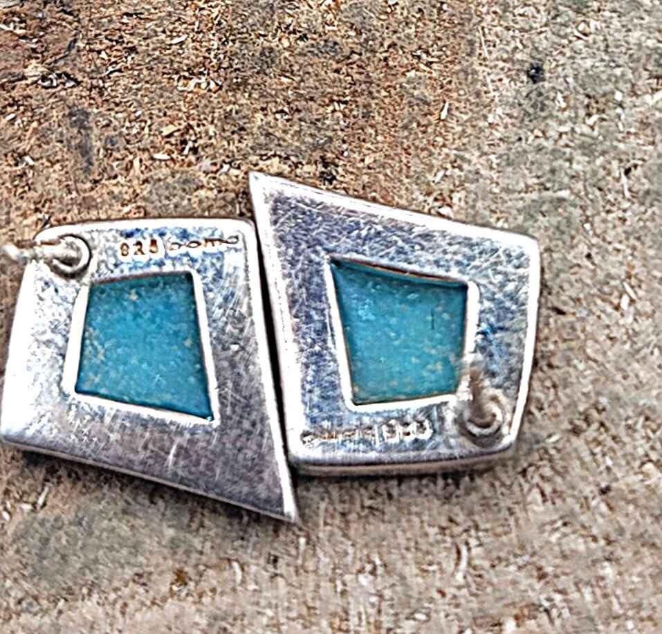 Beautiful 2 Pairs Of Nature Turquoise Diamond & Round Earstuds