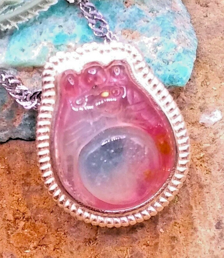 Rare Premium Nature Watermelon Tourmaline Totoro S925 Big Charm Necklace