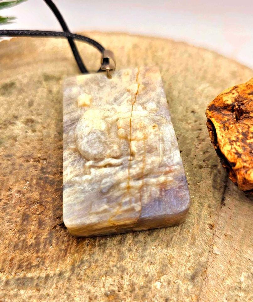 Nature Cream Moonstone Carved Pisces Pendant Necklace