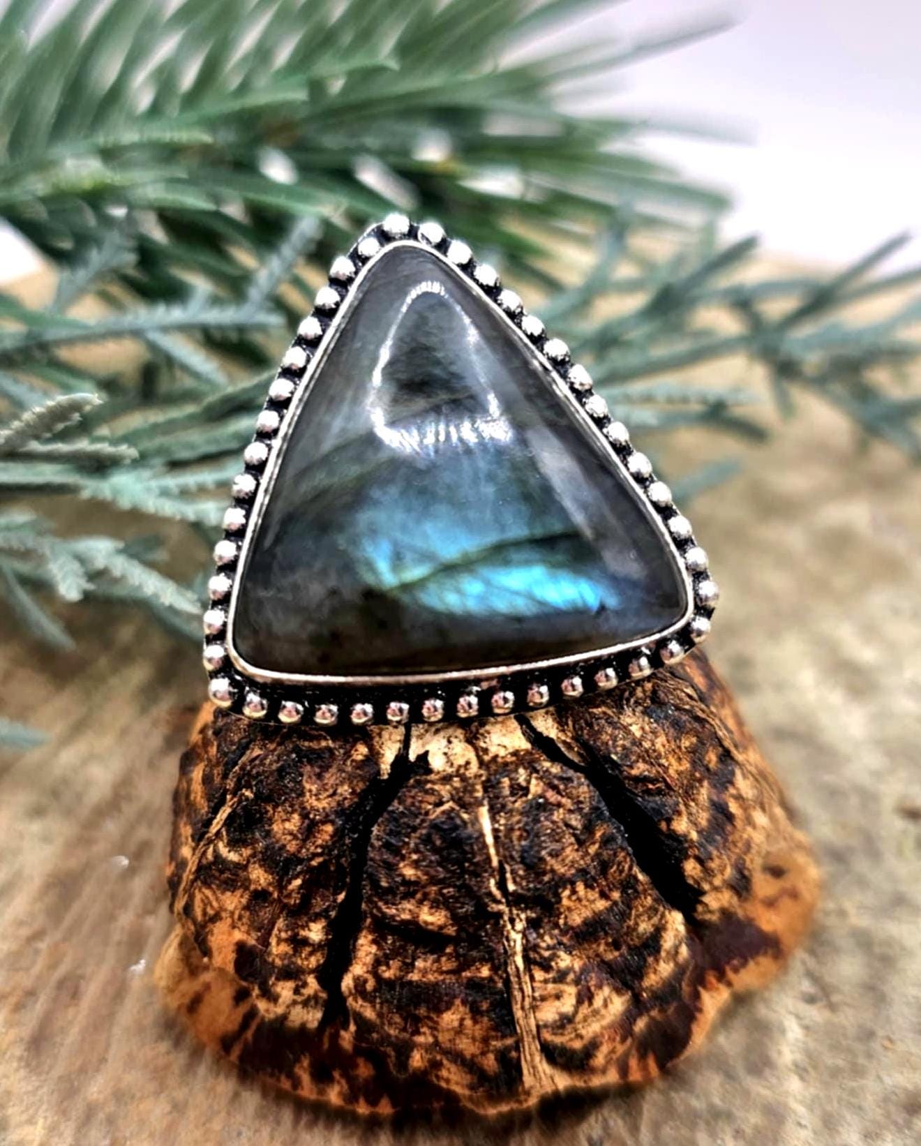 Nature Labradorite Flashy 925 Stamped Ring