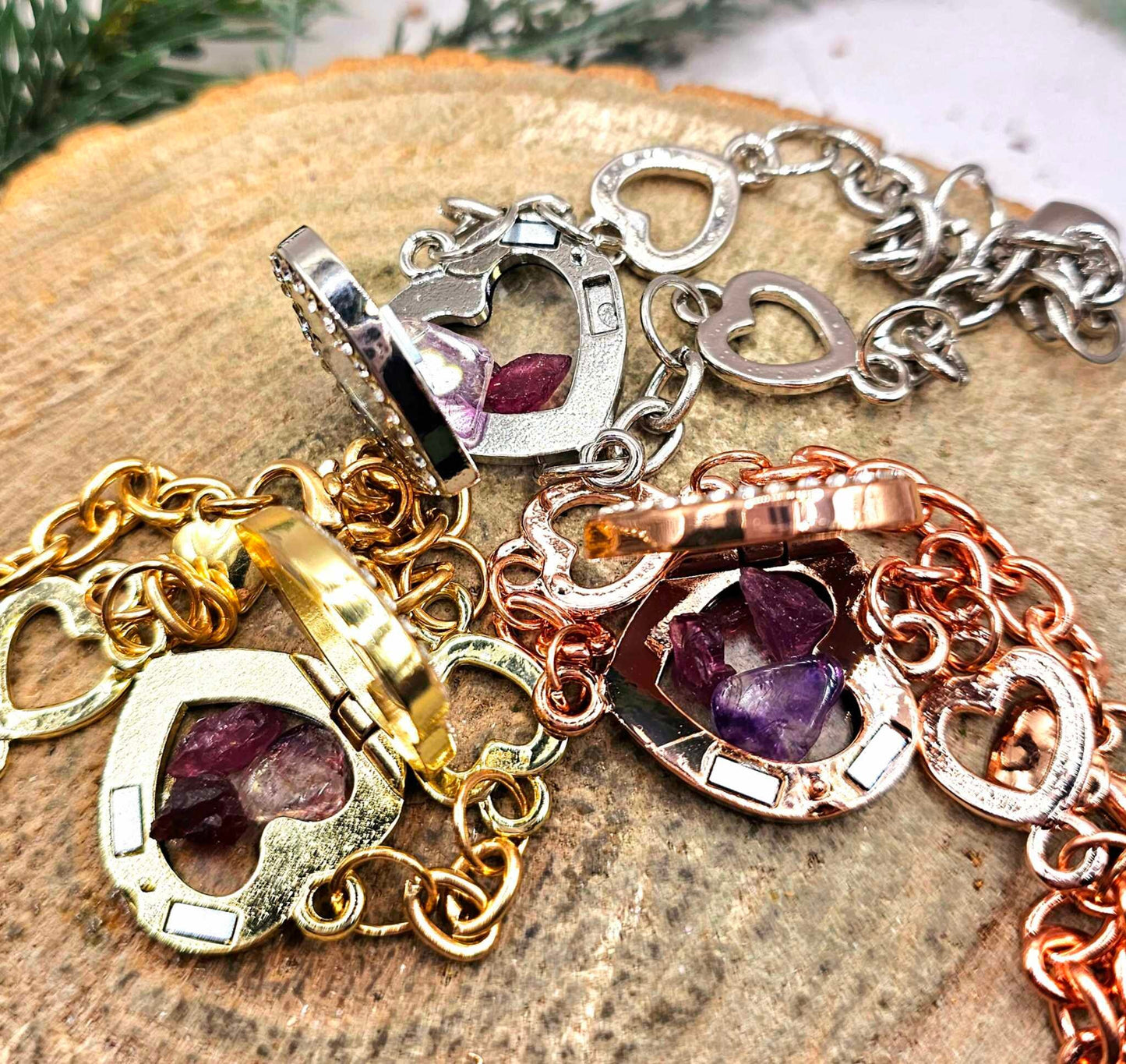 Floating Crystal Stone Openable Heart Locket Bracelet