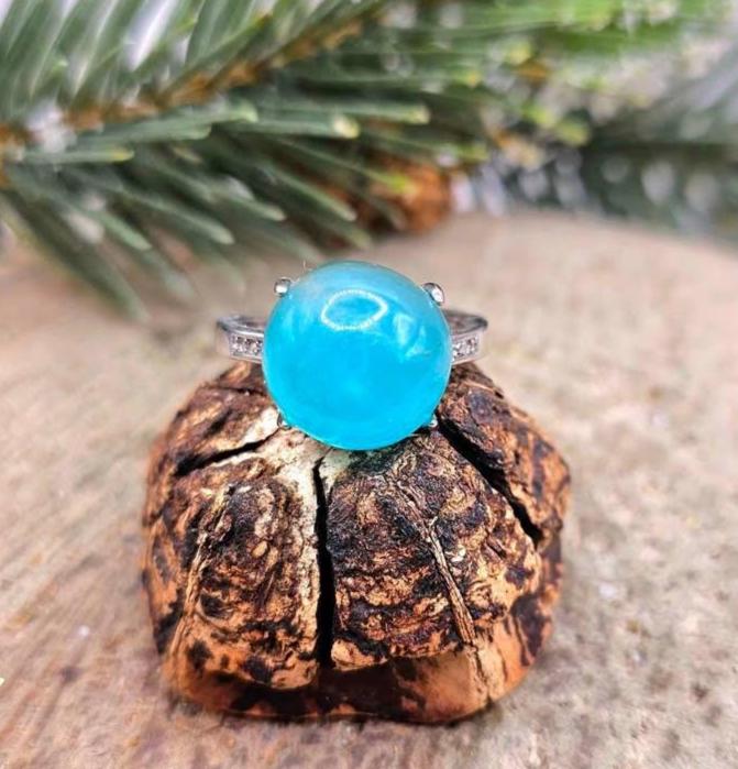 Nature Icy Amazonite Round Stone Adjustable Ring