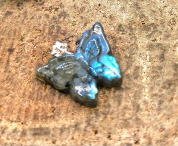 Nature Labradorite Flashy Butterfly Pendant Necklace