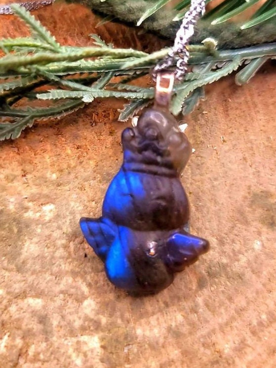 Nature Labradorite Flashy Carved Flying Angel Pendant Necklace