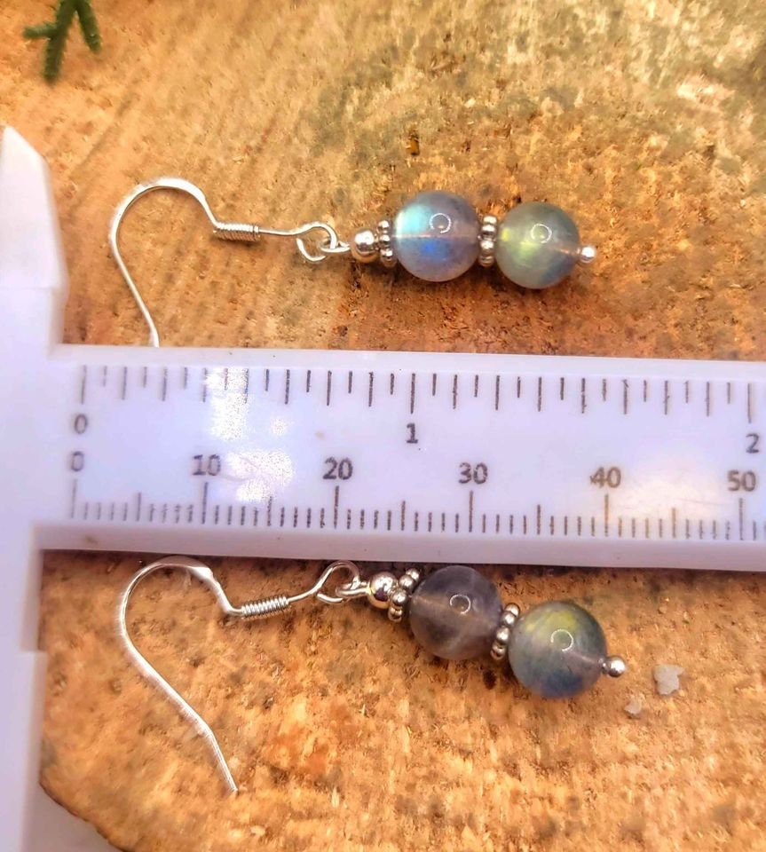 Flashy Nature Labradorite Double Round Beads Dangle Earring