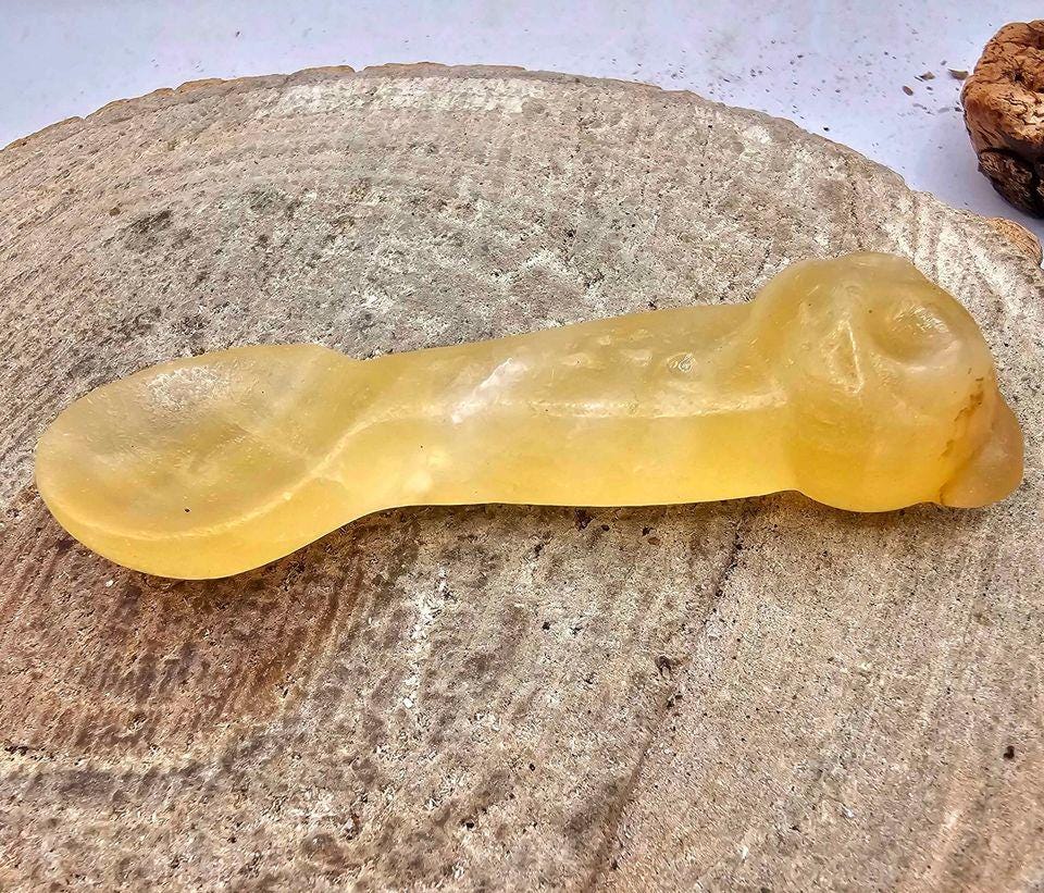 Nature Yellow Quartz Hand Carved Panda 3.2" Spoon.