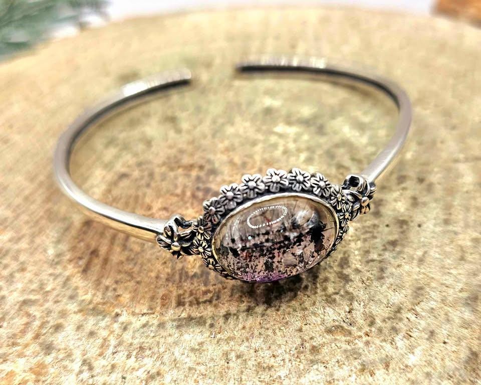 Nature Black Super Seven Crystal Sterling Silver S925 Bangle