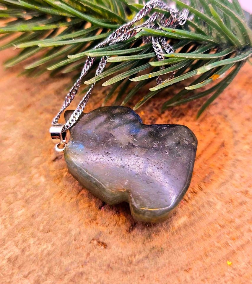Nature Labradorite Flashy Sleeping Unicorn Pendant Necklace