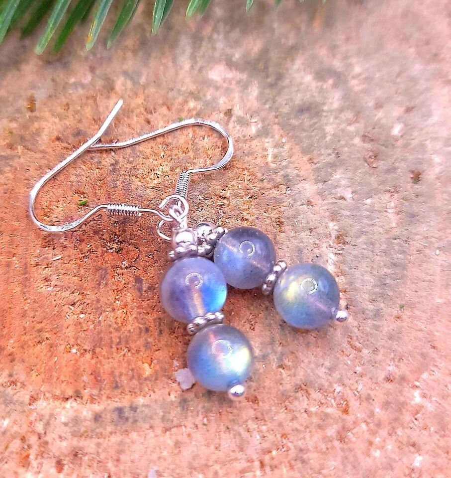 Flashy Nature Labradorite Double Round Beads Dangle Earring