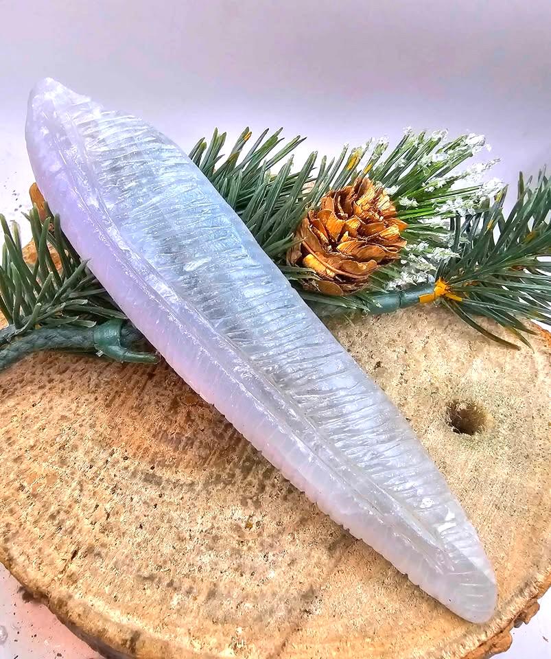Nature Pink Fluorite Hand Carved 5.5" Long Leaf Decor