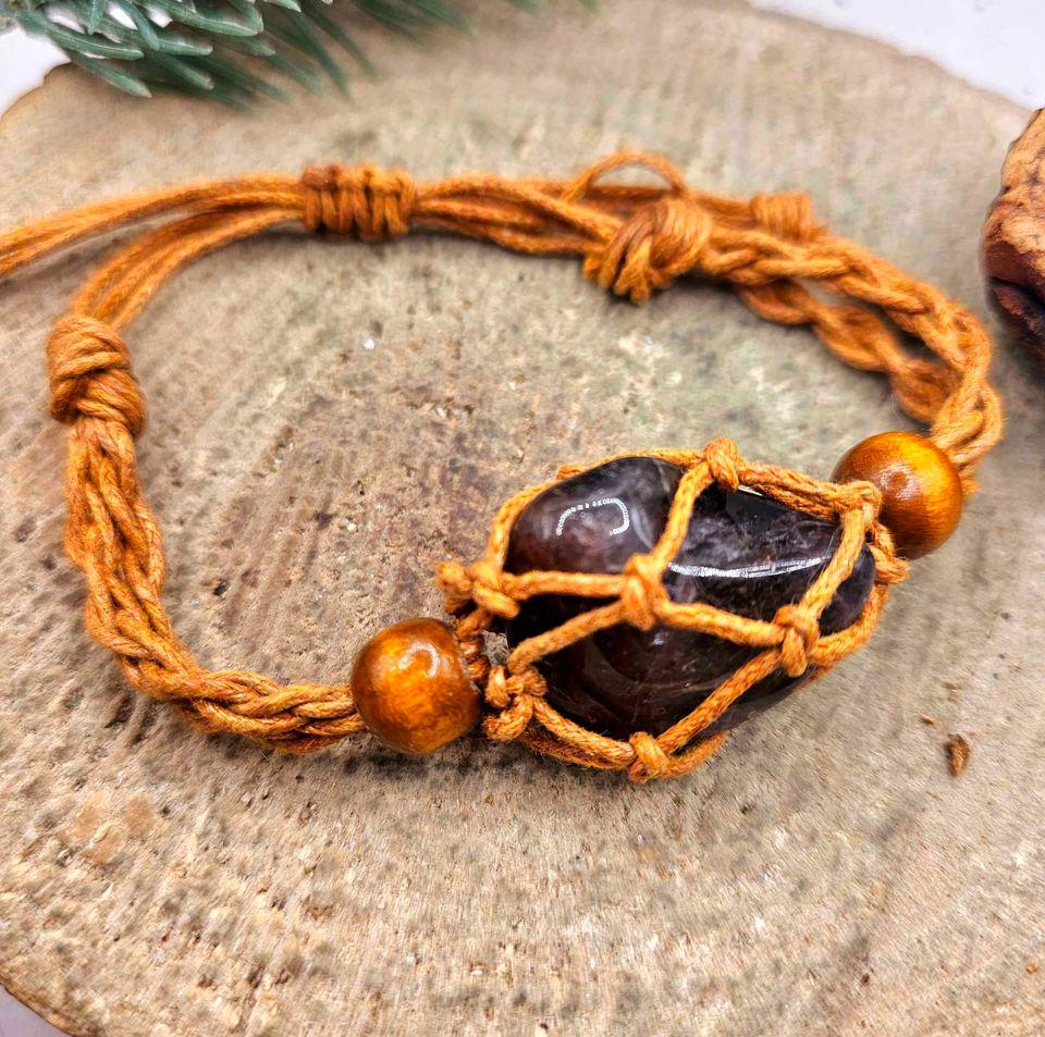 Nature Auralite 23 Polished Stone With Mesh Cage Adjustable Bracelet