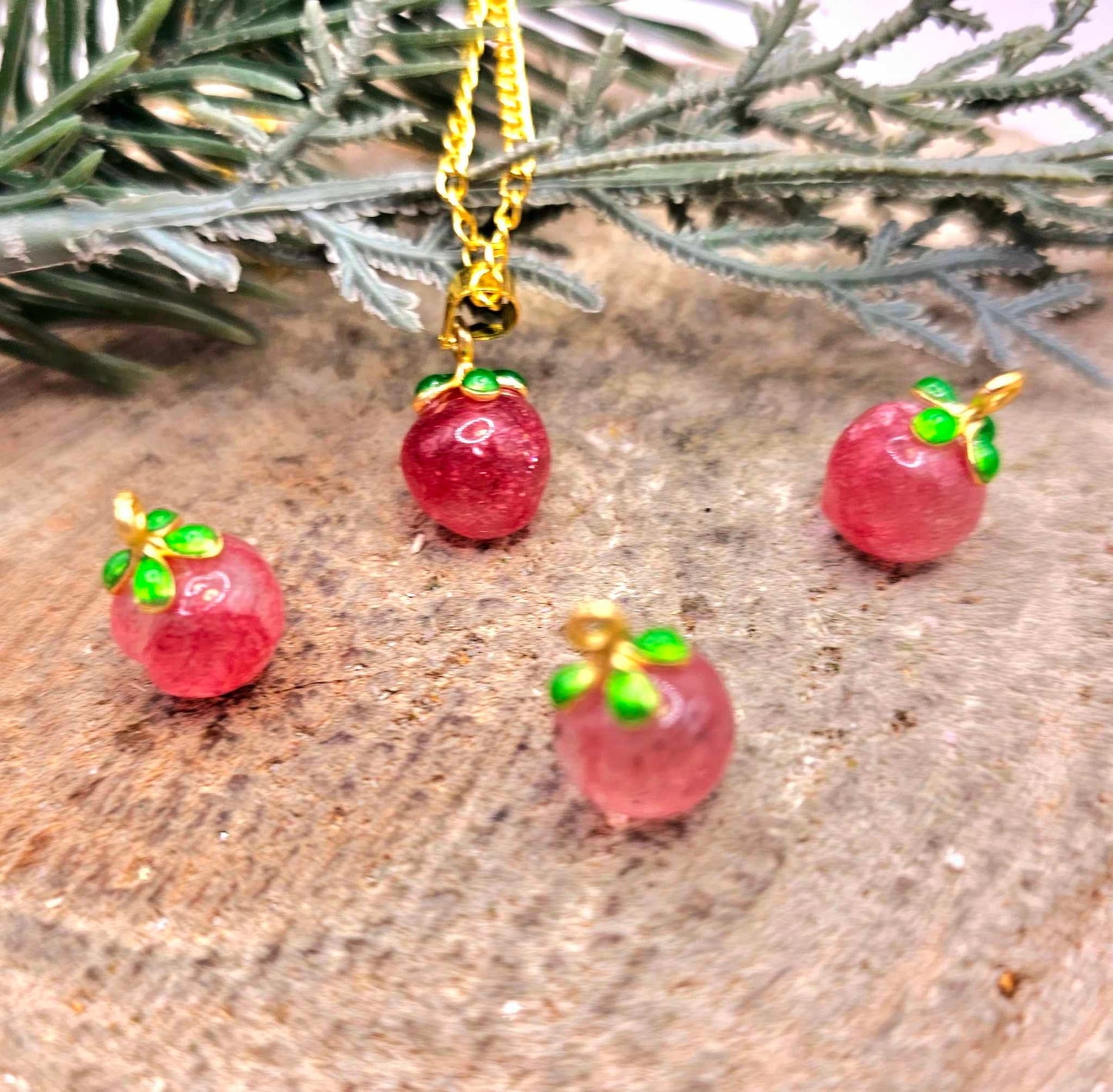 Cute Collection Of Nature Crystal Carved Mini Fruits Pendant Necklaces