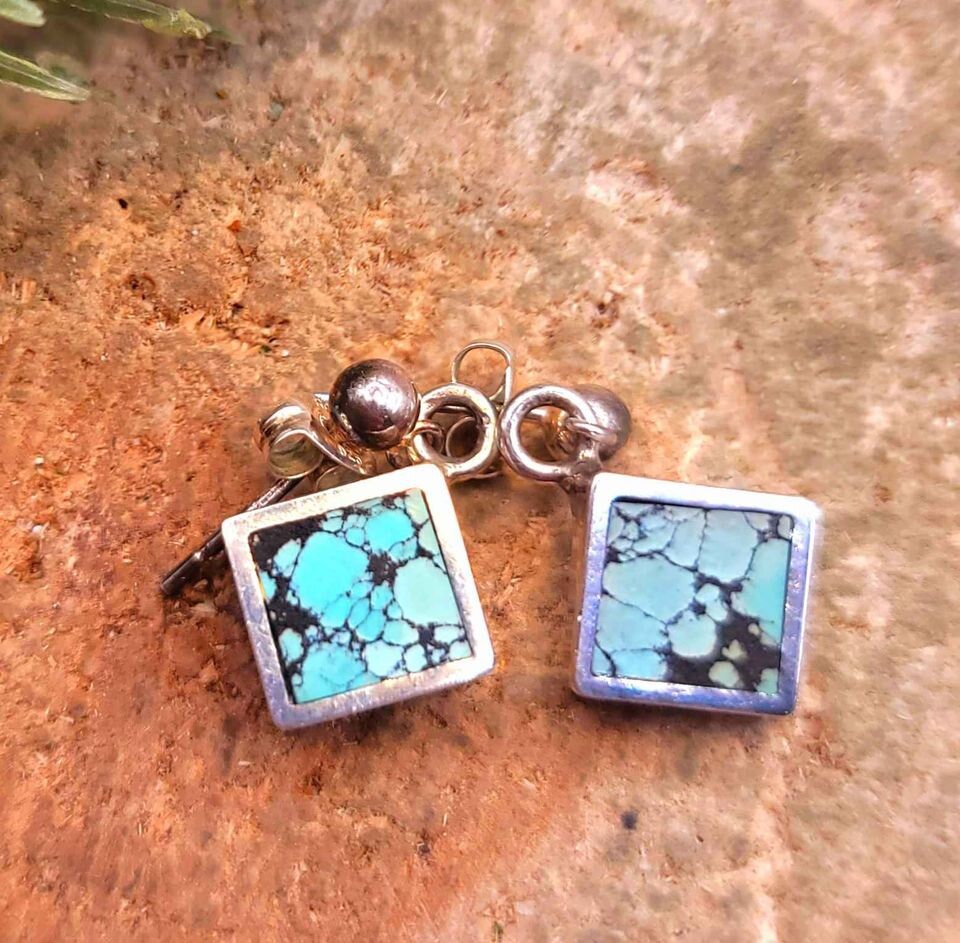 Beautiful Nature Turquoise Square Sterling Silver Earring