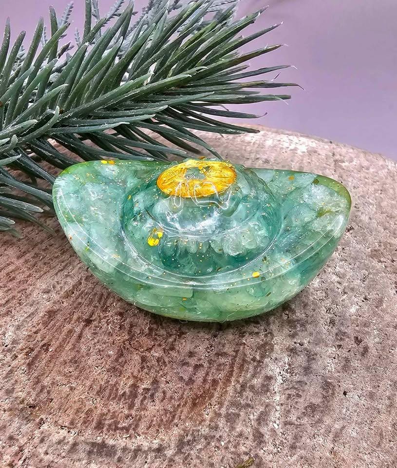 Set Of 2pcs Crystal Chip Resin Ancient Gold (Yuanbao) Decor