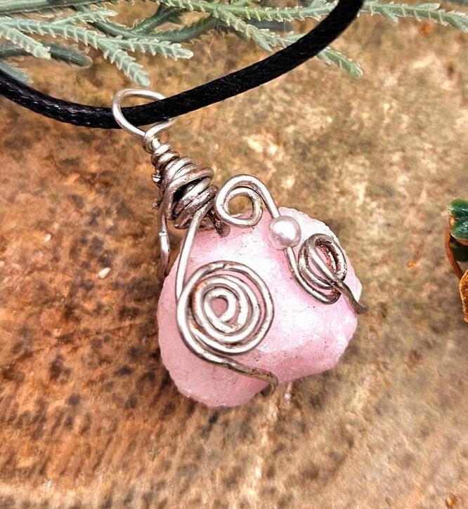 Beautiful Nature Pink Calcite Wire Wrapped Pendant Necklace