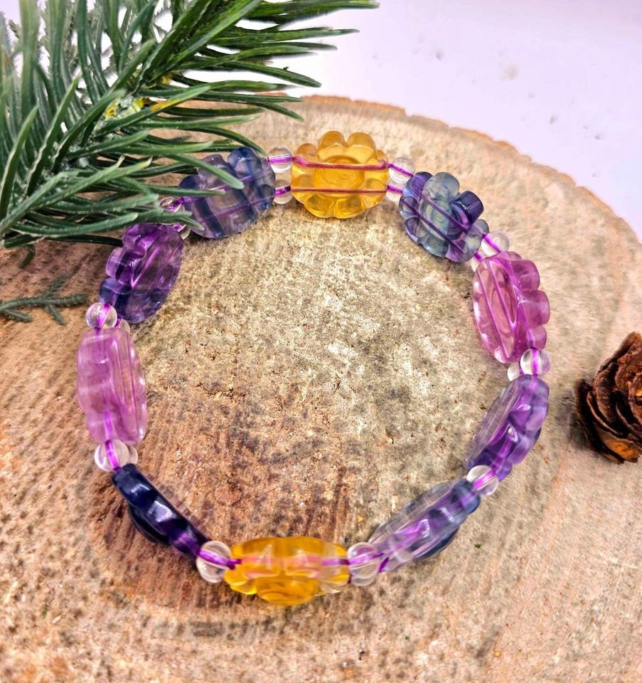Beautiful Nature Rainbow Fluorite Happy Sunflower Bracelet