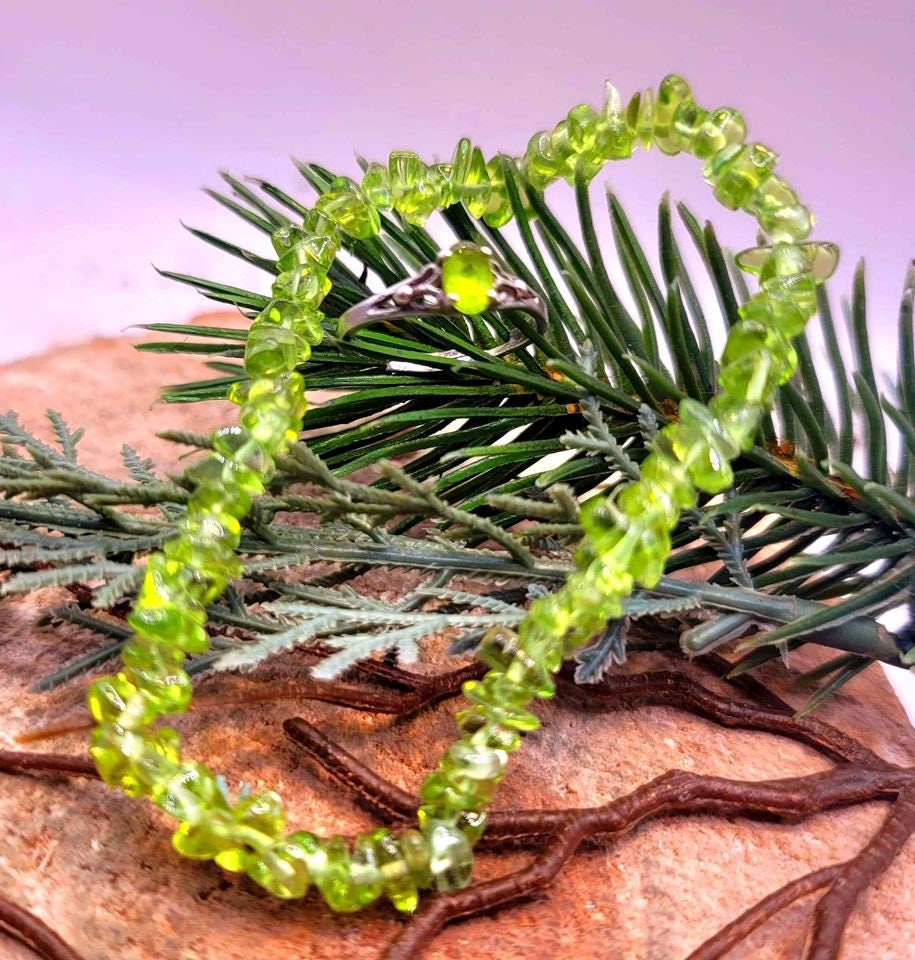 Beautiful Nature Green Peridot Bracelet & Sterling Silver Ring 2pcs Set