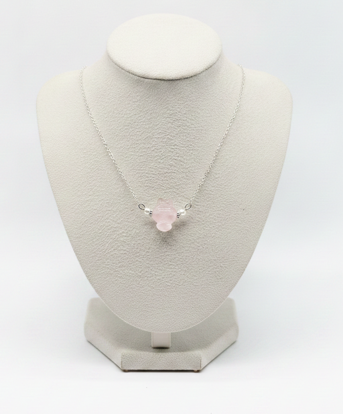 Hand-carved rose quartz cute bunny character pendant — My Aura Gemstones