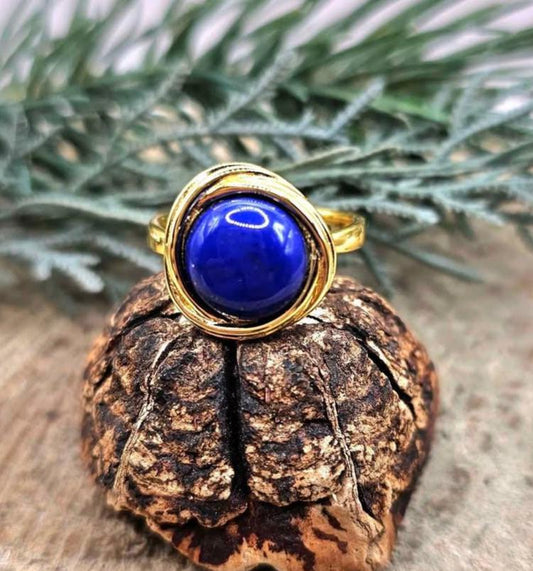 Nature Lapis Lazuli Gold Tone Adjustable Ring