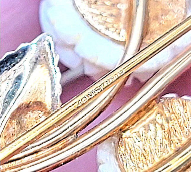 14K Gold Filled AMCO Floral Leaf Rose Brooch & Screw Back Earring