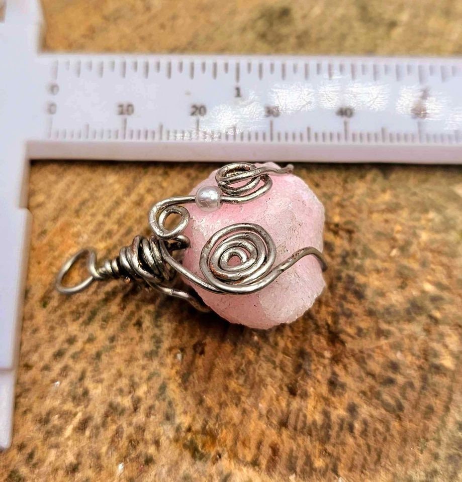 Beautiful Nature Pink Calcite Wire Wrapped Pendant Necklace