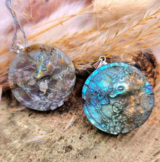 Nature Labradorite Carved Unicorn Pendant Necklace