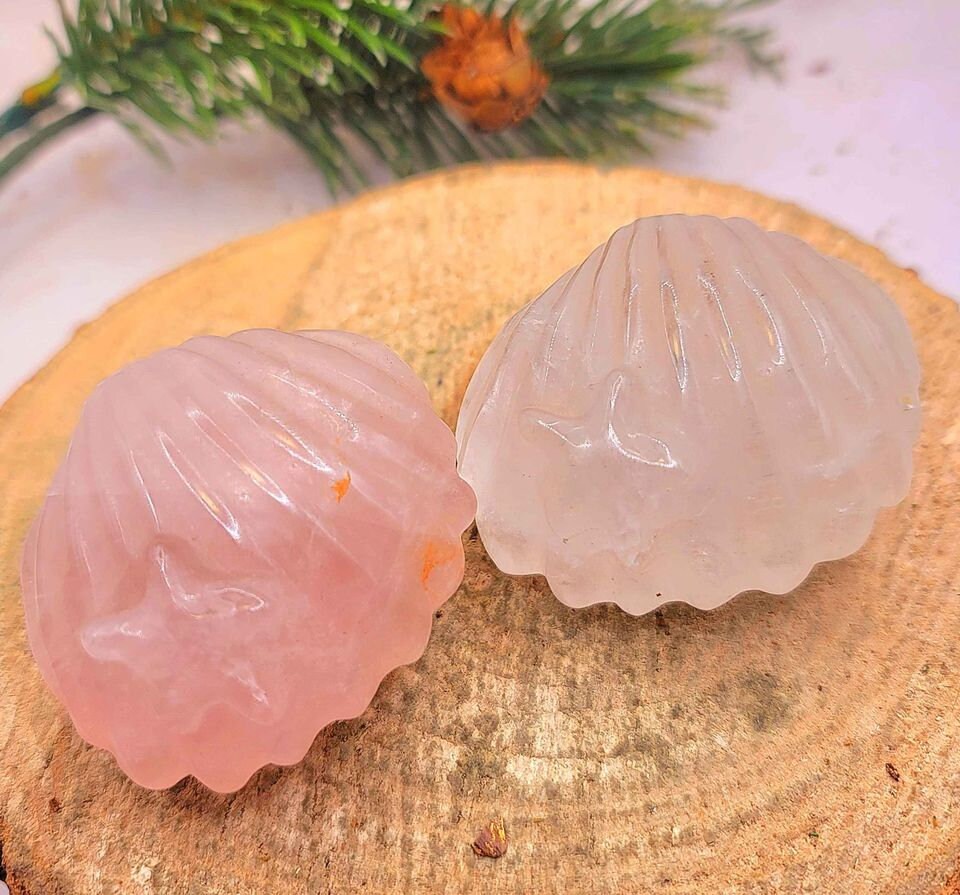 Nature Stone Hand Carved Big Seashell With Stars Figure