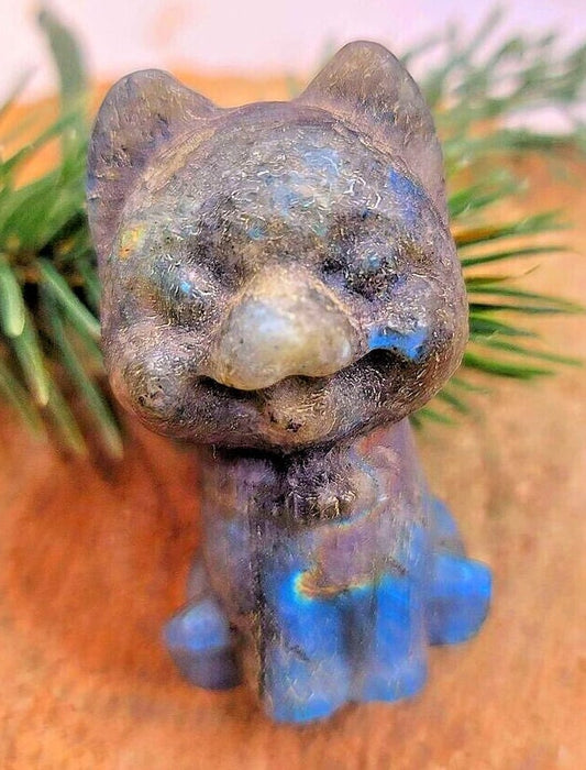 Adorable Nature Labradorite Hand Carved Happy Dog Big Figure
