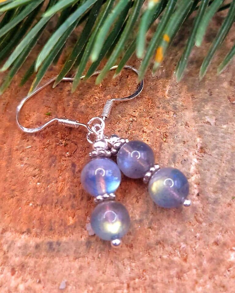 Flashy Nature Labradorite Double Round Beads Dangle Earring