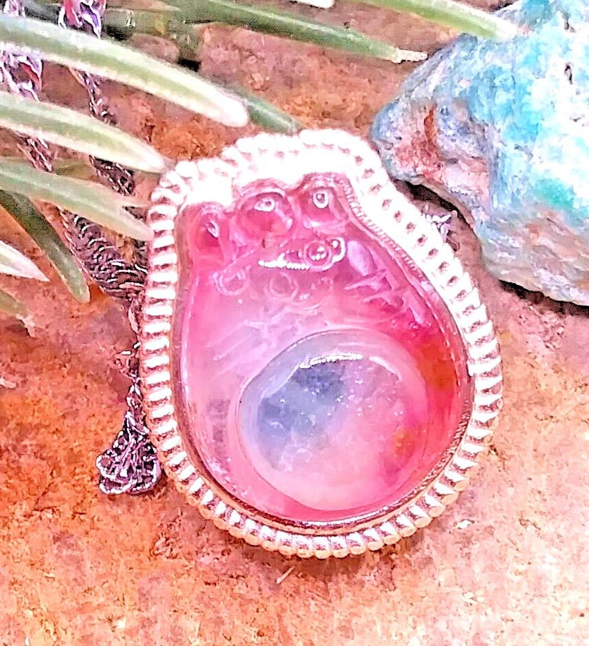 Rare Premium Nature Watermelon Tourmaline Totoro S925 Big Charm Necklace