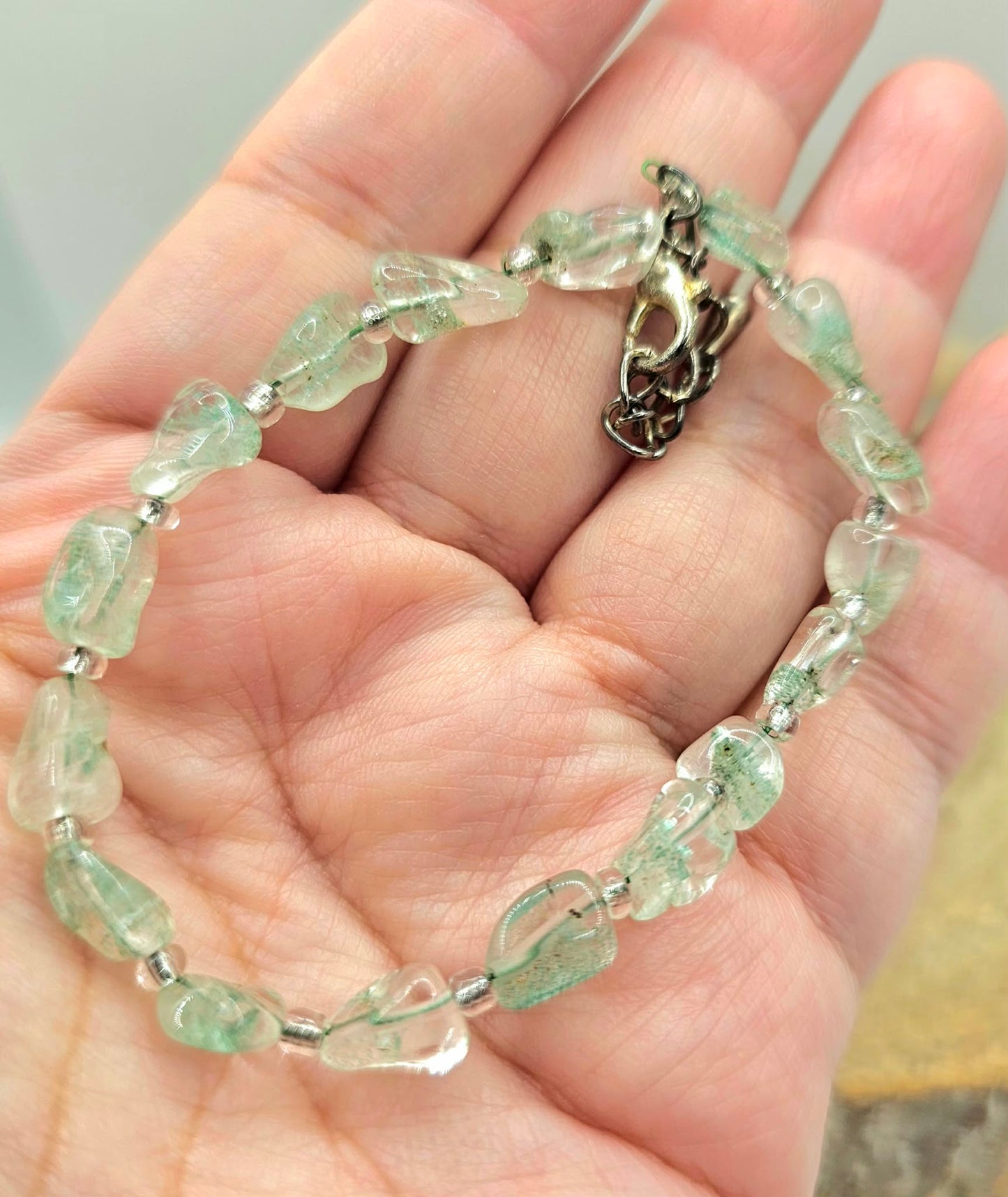 Natural Green Garden Quartz Nugget Bracelet – Moss Quartz Crystal Jewelry, Healing Stone Gift