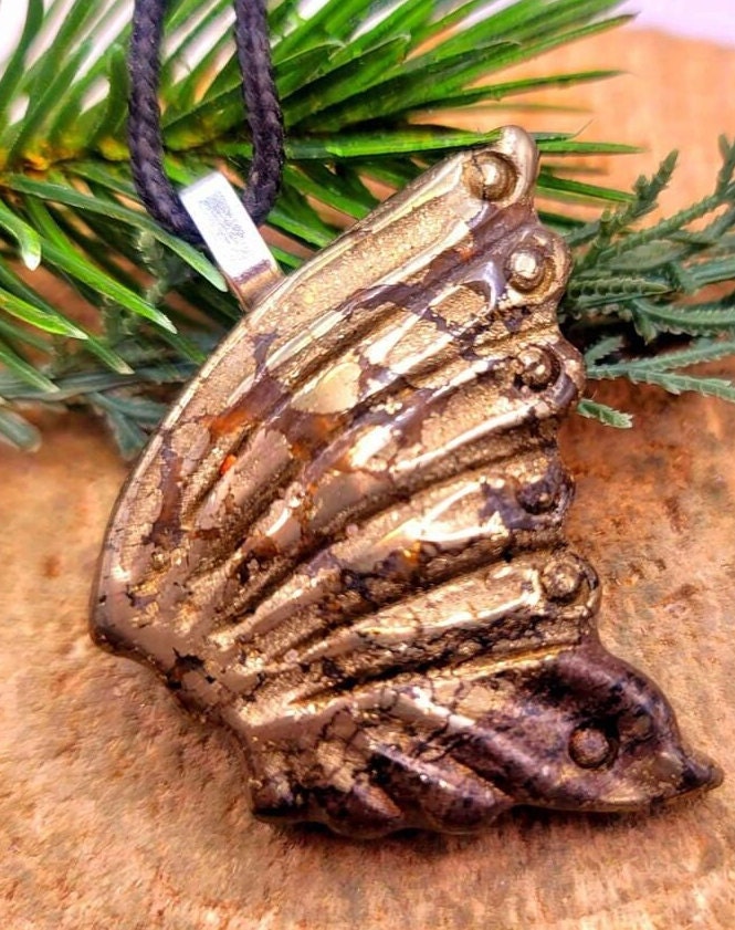 Nature Gold Pyrite Big Butterfly Wing Pendant Necklace