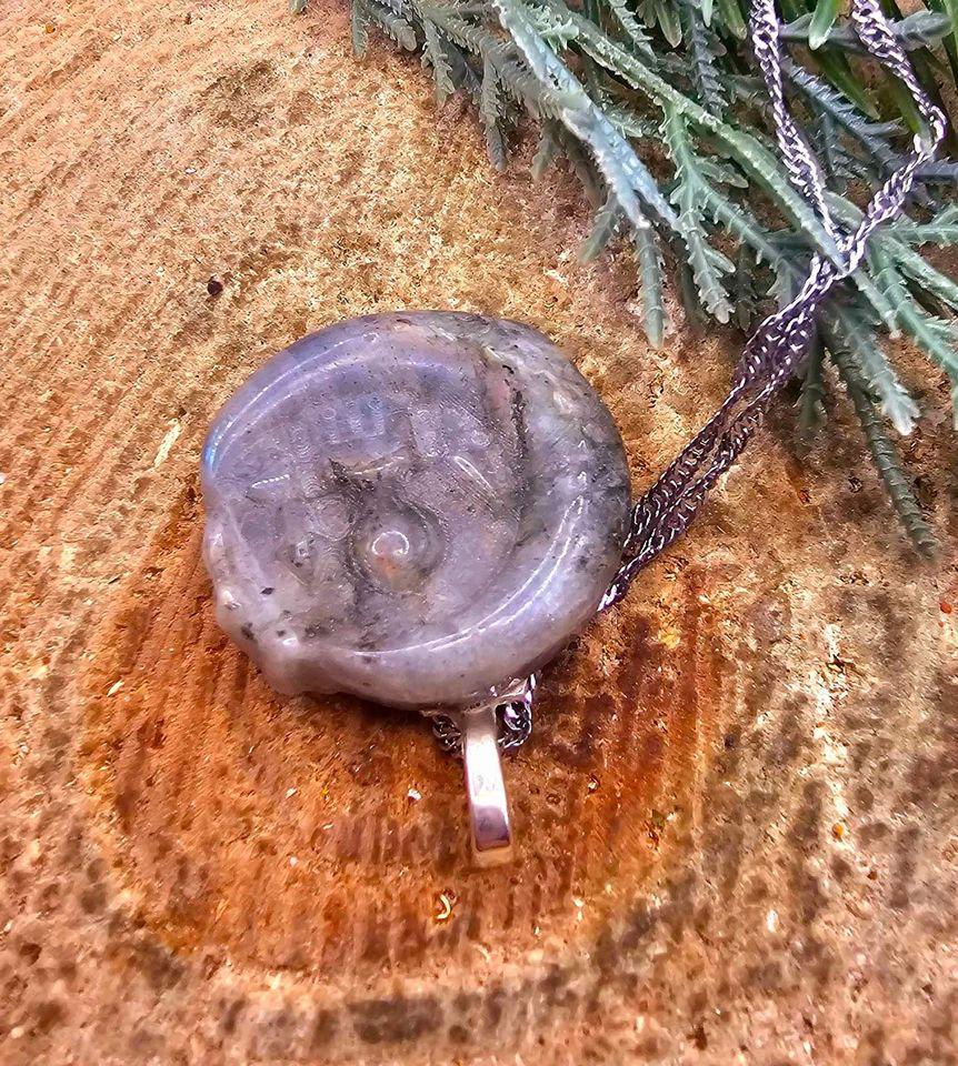 Nature Labradorite Rainbow Flash Hand Carved Castle On Moon Pendant Necklace