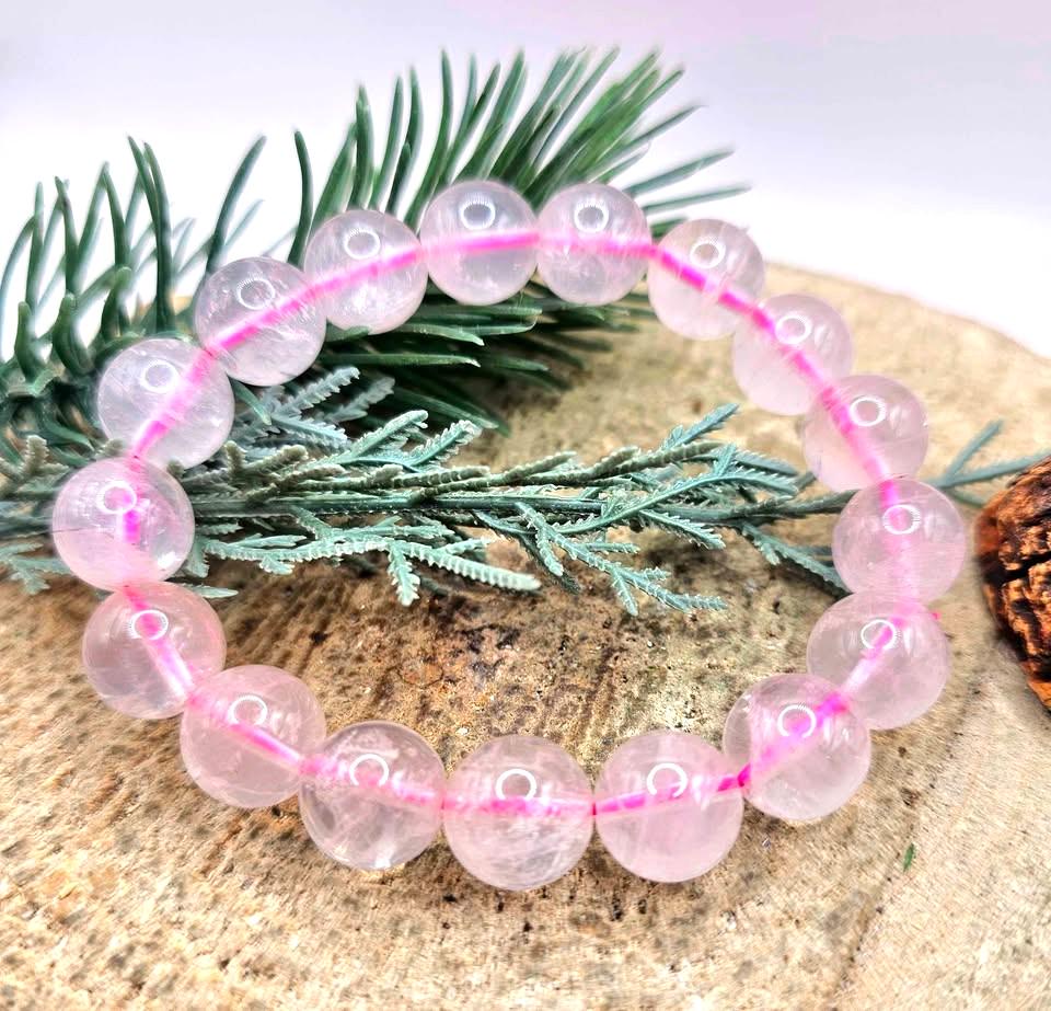 Rose quartz beaded bracelet close-up, part of the Rose Quartz Love & Self-Care Set - My Aura Gemstones