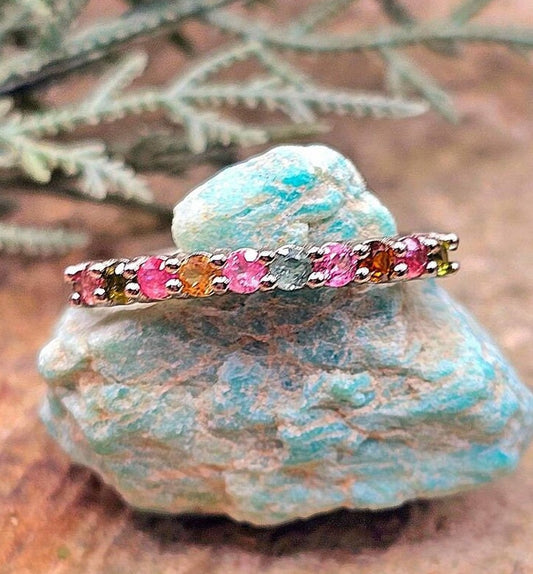 Beautiful Nature Tourmaline Gemstones Mixed Colors Adjustable Ring